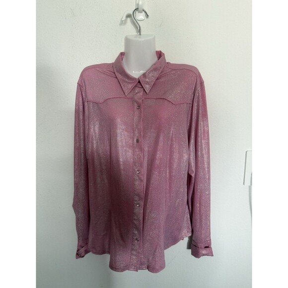 Roper Snap Button Western Shirt Extra Large Holograph Pink Womens Cawgirl Ranch - Picture 1 of 7